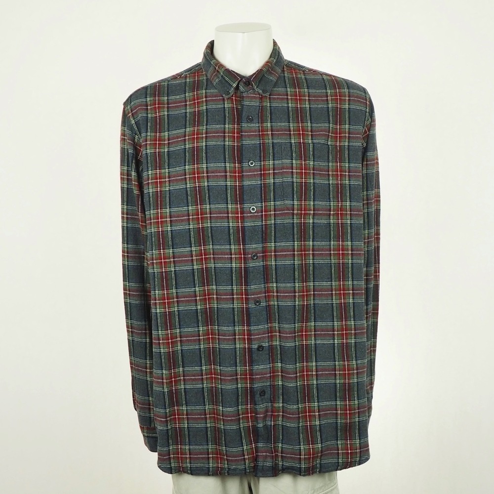 LL L.L. Bean Flannel Button Down Shirt Mens XLT Gray Scotch Plaid Cotton Outdoor